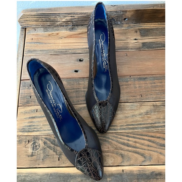 NWT Vintage - Oscar de la Renta - Brown Leather Heels 7.5B - Picture 6 of 13